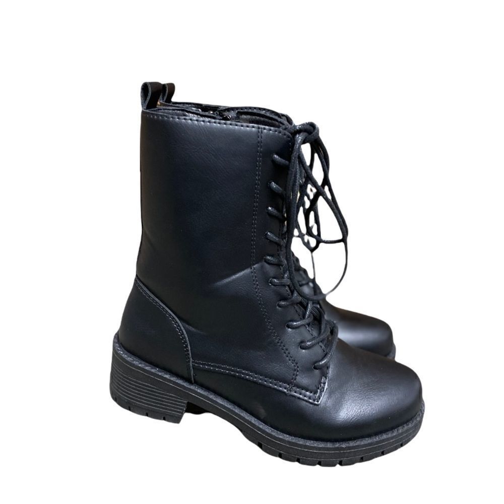Qupid Black Faux Leather Tressa Combat Boots NEW